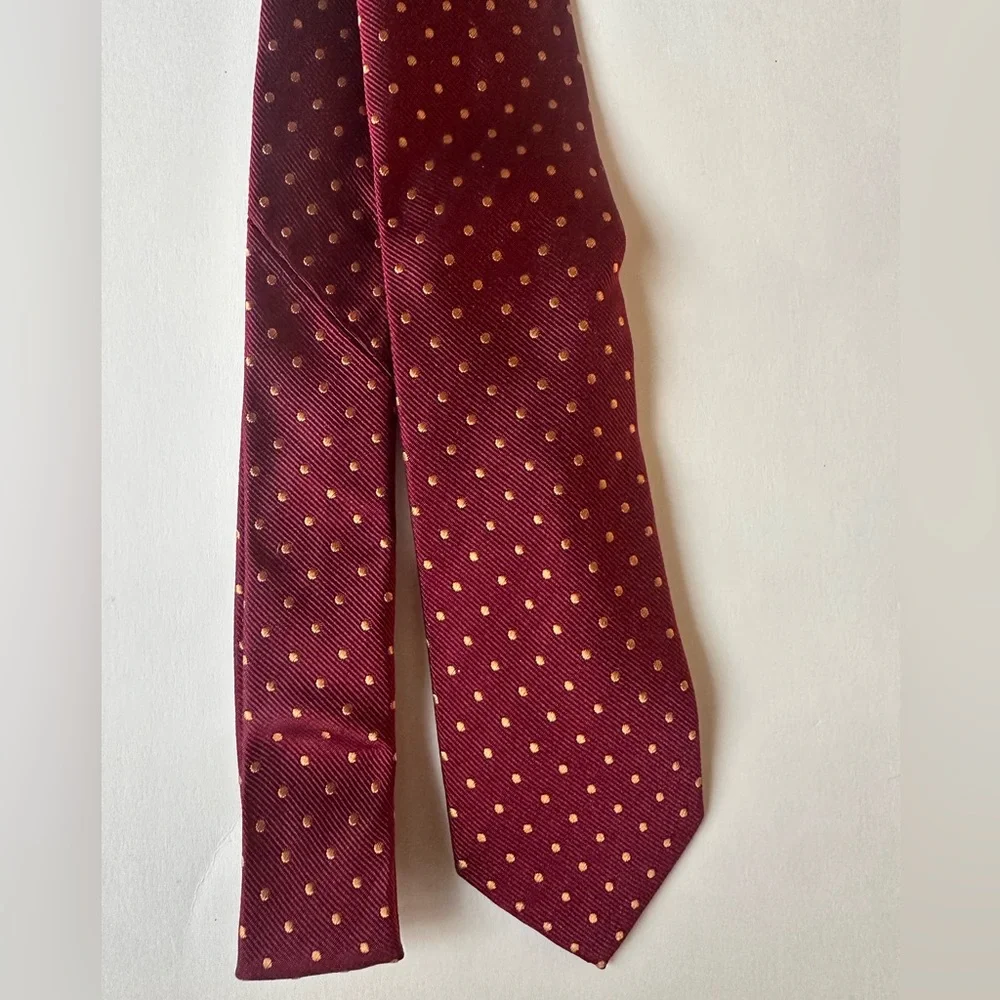 J. Crew 100% Silk Burgundy Gold Dots Tie NWT